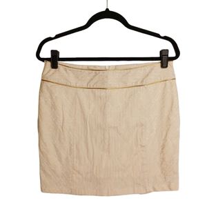 PRIVILEGE Gold Trim Cream Floral Stripe Print Mini Skirt Small